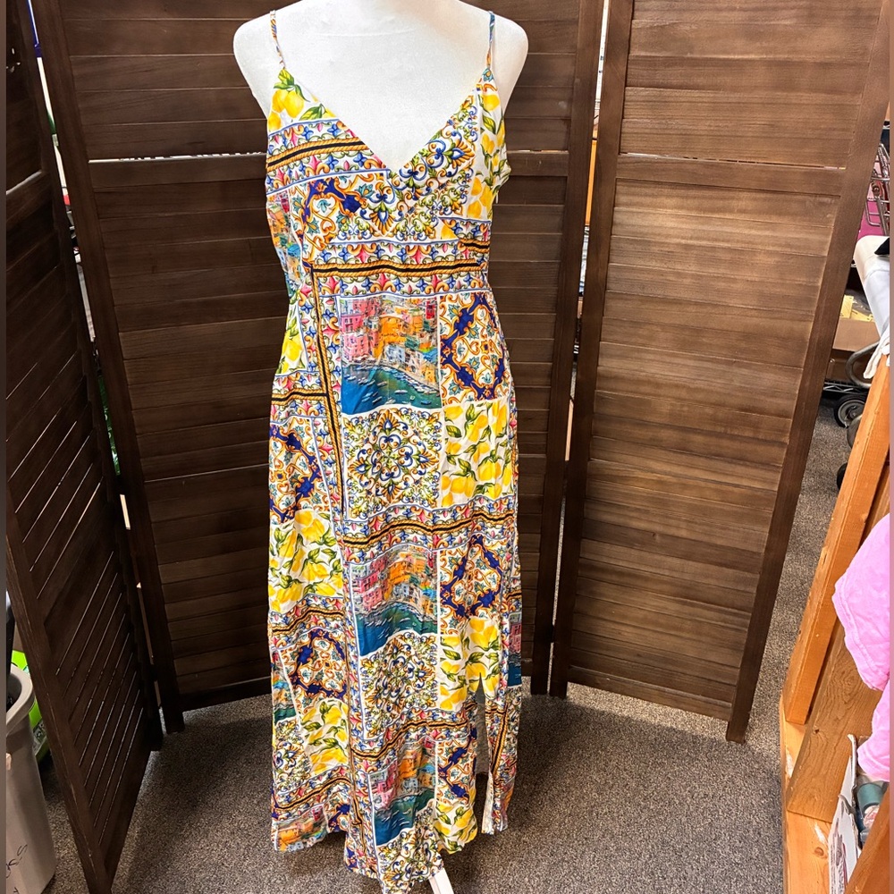 Terez Yellow Spaghetti Strap V-Neck Maxi Dress